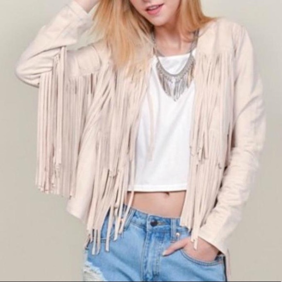 By Together Jackets & Blazers - Cream Suede Fringe Jacket